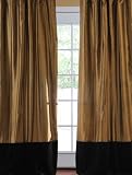Thai Silk Velvet Banded Curtains Taupe Gold & Espresso