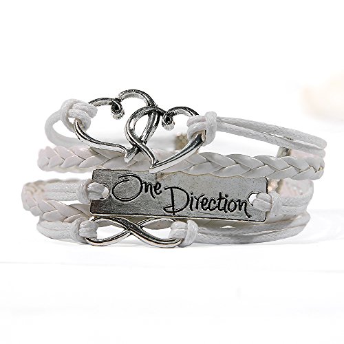 HITOP Jewelry Mens Womens Leather Bracelet, Vintage Heart Infinity with Charm Bangle, White Silver