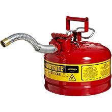 Justrite AccuFlow 7225130 Type II Galvanized Steel Safety Can with 1" Flexible Spout, 2.5 Gallons Capacity, Red