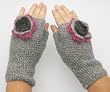 Handmade Artisan Pure Alpaca Natural Fiber Gloves - English Gray with Crocheted Flower (100% knitted by hand/Women/Teens)