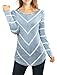 Allegra K Women's Long Sleeves Scoop Neck Striped Chevron Print Top XL Blue