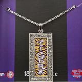 LSU Silver toned 18 inch necklace with purple and yellow zebra print Tigers pendant surrounded by czs, Louisiana State University