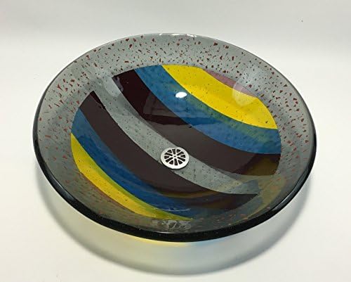 Large Striped Fused Glass Vessel Sink - 17 1/4 inch diameter, 5 1/4 inches deep