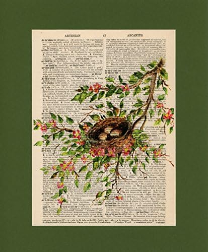 Vintage Dictionary Art Print-Bird Nest in the Peach Blossoms