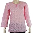 Womens Cotton Short Sleeve Pink Top Shirt Blouse Chikan Embroidery Size M