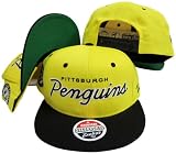 Pittsburgh Penguins Script Yellow/Black Two Tone Plastic Snapback Adjustable Plastic Snap Back Hat / Cap