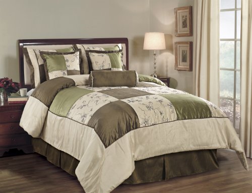 Chezmoi Collection 7 Pieces Beige with Green and Brown Embroidery Floral Patchwork Design Comforter Set / Bed in a bag Queen Size Bedding 51xl%2BHBdcwL Chezmoi Collection 7 Pieces Beige with Green and Brown Embroidery Floral Patchwork Design Comforter Set / Bed in a bag Queen Size Bedding