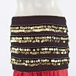 Sheer Black Rectangular Hip Scarf with Four Double Rows of Coins