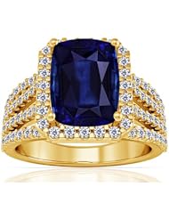 18K Yellow Gold Cushion Cut Blue Sapphire Ring With Sidestones