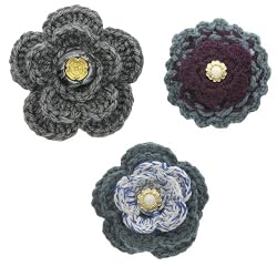 Handmade Acrylic Flower Pins or Broches - Qty 3 - One-of-a-kind Collection (100% Crocheted By Hand)