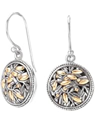 925 Silver Round Branch Design Earrings with 18k Gold Accents