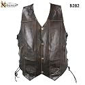 Xelement Mens Retro 10 Pocket Brown Buffalo Leather Vest - Size : 2XL