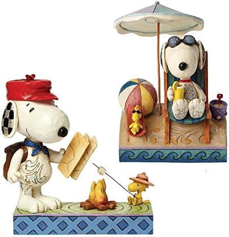 (Set) PEANUTS By Jim Shore Snoopy &amp; Woodstock Campfire And At Beach Figure