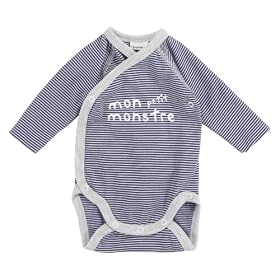 3pommes Stripey Body - Long Sleeve - 100% cotton Boy & Girl (1 month, Taupe Stripe)