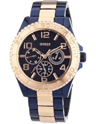 GUESS Womens W0231L6 Iconic Blue Multi-Function Two Tone Blue Rose Gold-Tone Watch
