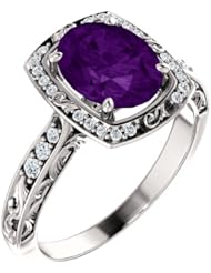 10K White Gold 9.00x7.00mm Oval Cut Chatham Created Alexandrite and Diamond Ring -- LIFETIME WARRANTY