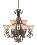 12 Light Chandelier - Cognac Finish : Textured Crackle Glass