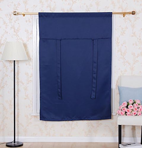 Window Rose Adjustable Tie-up Shade Blackout Small Window Curtain for bedroom / living room - Highly Shading Panel, Thermal Insulated Solid Rod Pocket, 1 Piece, 42 by 63 inch, color Navy