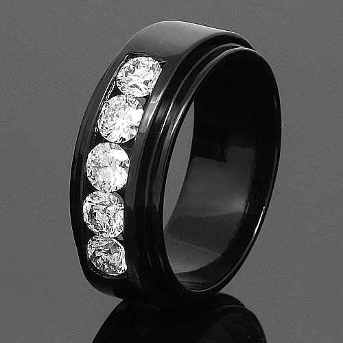 Platinum PVD Plated Mens Diamond Wedding Band 