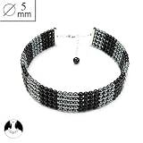SG Paris Choker 5 Rows 5mm Rhodium Black Comb Noir/Jet Necklace Choker Plastic the Essential Women Pearl Addict the Essential Ball
