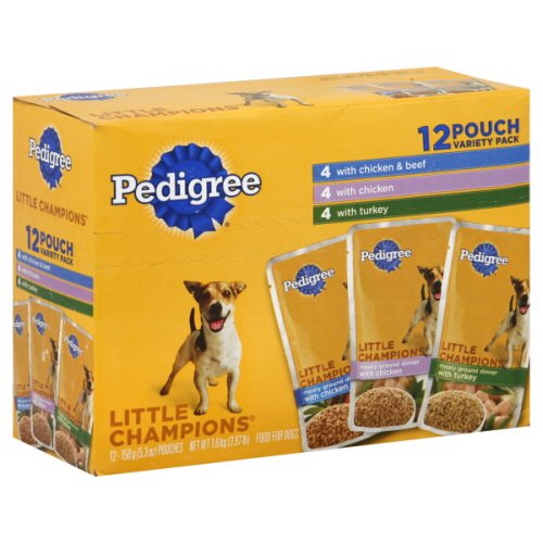Pedigree Little Champions Food for Small Dogs Chicken, Beef, Turkey Variety Pack (12 5.3 Oz. Foil Pouches)