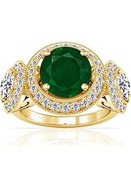 14K Yellow Gold Round Cut Emerald Ring With Sidestones