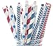 Food With Fashion 4th of July Straws USA Red, White & Blue Party Straws - Paper Straws for Drinking, Cute Disposable Straws, Straw Assortment, 25 Pack