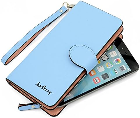 Glamdaisy Women's Leather Wallet Zipper Clutch Wallets with Wrist Strap for iphone 6s Plus, Samsung S7 (Blue)