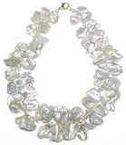 14k Yellow Gold White Keshi Pearl Necklace, 17