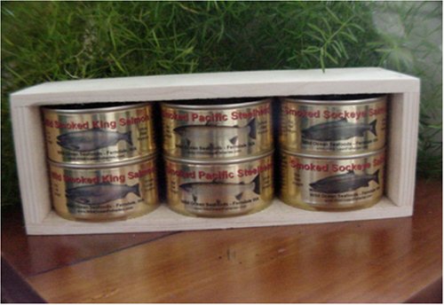 Gourmet Canned Smoked Salmon Gift Pack w Pine Box by Wild Ocean Seafoods