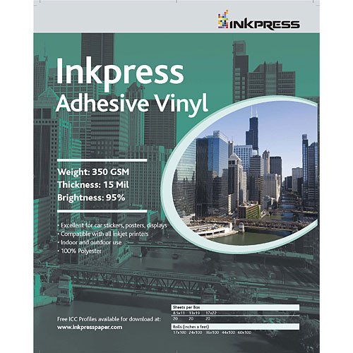 Inkpress AV851120 Specialty Media Adhesive Vinyl 15 Mil 8.5in. X 11in. 20S