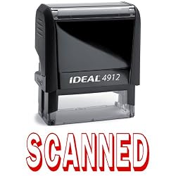 SCANNED II Red Office Stock Self-Inking Rubber Stamp