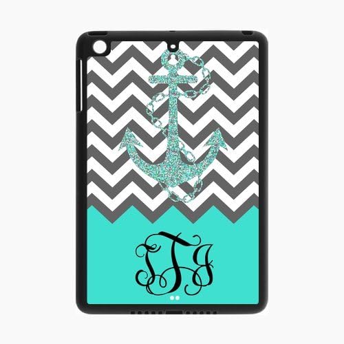 Turquoise Grey and White Chevron Pattern Vs Anchor Unique Custom Apple IPad Mini Best Durable Rubber+Plastic Cover Case Custom Color and Text,New Fashion, Best Gift