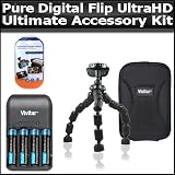 Ultimate Accessory Kit For Pure Digital Flip UltraHD Camcorder 3rd Generation FVU32120B, U32120W NEWEST MODEL Includes Slim Protective hard Case + Gripster Flexible Tripod + 4 AAA Batteries And Charger + Clear LCD Screen Protectors