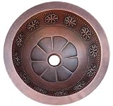 Yosemite Home Decor CSB1254 16-Gauge Thin Star Design Top/Undermount Round Vessel Sink, 17-by-17-by-6-Inch, Solid Copper