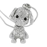 Silver Tone White Multicolor Crystals Puppy Dog Womens Girls Pendant Necklace with Chain