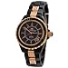 Oniss #ON8890-LRG Women's Rose Gold Trim Baguette Crystal Black Ceramic Watch