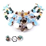 AugustinaJewelry Triple Strand Necklace made of Freshwater Cultured Pearls, Crystals and Stones *** AugustinaJewelry Special Design !