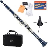 Mendini MCT-BL+SD+PB Blue ABS B Flat Clarinet with Case, Stand, Pocketbook, Mouthpiece, 10 Reeds and More