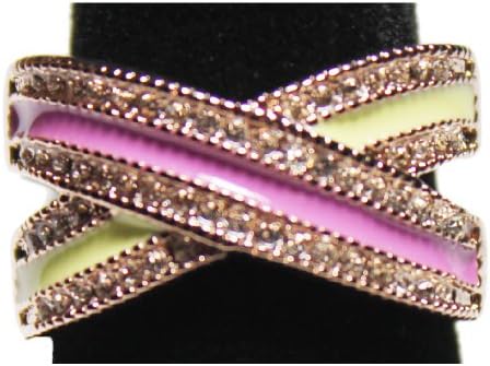 Women's Rose Gold Lust Infinity Ring , Pink & Lime Green Band w/ Top Grade Crystals (Size 6)