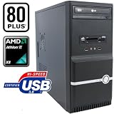 #3802 USB 3.0, STROM SPAR Office / Multimedia COMPUTER Eco-Tec PC 80PLUS, Super Silent BeQuiet 300W Netzteil mit 80Plus Zertifizierung , Triple-Core! AMD Athlon2 X3 460 (3x3.4GHz) +Arctic Alpine64Pro Lüfter, 500GB SATA II, Crucial 4096MB DDR3, MSI 880GMA-E35(FX) AM3+ Mainboard, AMD Grafik HD4250 mit HDMI/DVI, DVD-Brenner, CardReader, 7.1 Sound, GigabitLAN