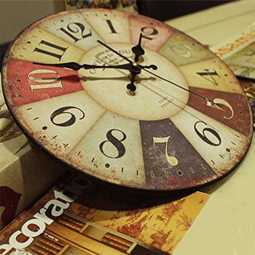 12" Vintage Roman Numeral Design France Paris Rusted Metal Look French Country Tuscan Style Paris Wood Wall Clock (Red)