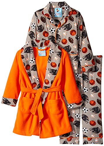 Bunz Kids Little Boys' 3 Piece Sports Robe and Pajama Set, Orange, 4T