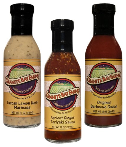 Granite Bay Farms Summer Sauces Sampler (3 Bottle) Collection in Wooden Gift Crate, 55-Ounce Total