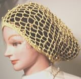 Hand Crocheted Bronze Color Metallic Gimp Large Snood for Women Trimmed with Gold Pearls