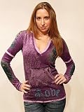 ED HARDY PLUM DISTRESSED TWO SWORDS TUNIC HOODIE