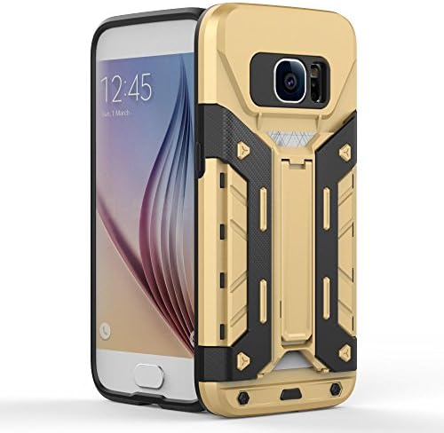 S7 Case,LITOYA Card Holder Heavy Duty Armor Shockproof Protection Case Cover for Samsung Galaxy S7 with Built-in Kickstand (Golden)