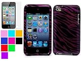 Fashion Design Cover for iPod touch 4th gen for New Ipod Touch 4th Generation with Camera Suitable for 8G 32G 64G + New Ipod Touch 4G Clear Screen Protector , Plum Zebra