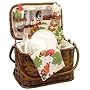Romance 14in. Rattan & Bamboo Basket w/ Deluxe Service For 2 (Burgundy)