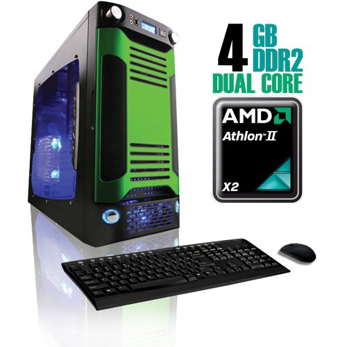 CybertronPC X-Sniper SAAN4120BRBGS, Black/Green, AMD Athlon II X2 Dual Core 2.8GHz, 4GB DDR2, 500GB HDD, DVDRW, ATI Radeon HD4350, 400 Watt Power Supply, Windows 7 Professional 64-bit, 1 Year Parts & Labor Warranty